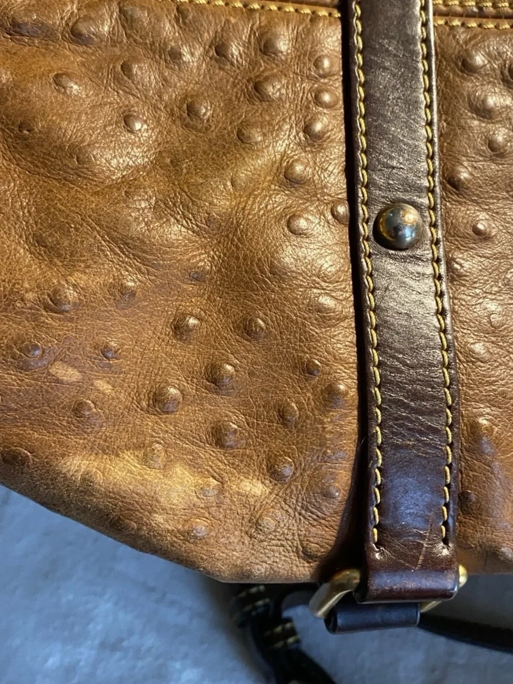 Dooney & Bourke Large Ostrich Embossed Leather Satchel – Cognac Brown